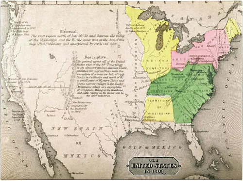 Trademark Fine Art Mapa de los Estados Unidos en 1803 Arte en lienzo, 16 por 24 pulgadas