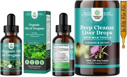 Paquete de gotas de aceite de orégano orgánico, aceite líquido súper concentrado de orégano con Carvacrol 60% y limpieza profunda del hígado