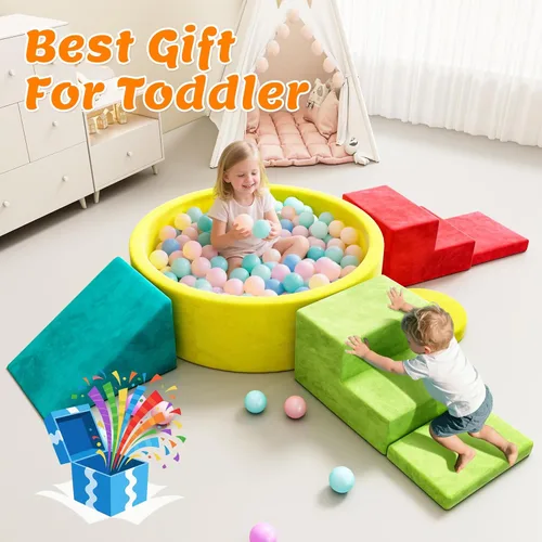Miniatura 8 de Juego de bloques de escalada de espuma suave, juguetes de escalada para niños pequeños con pozo de bolas para jugar en interiores, escalador modular