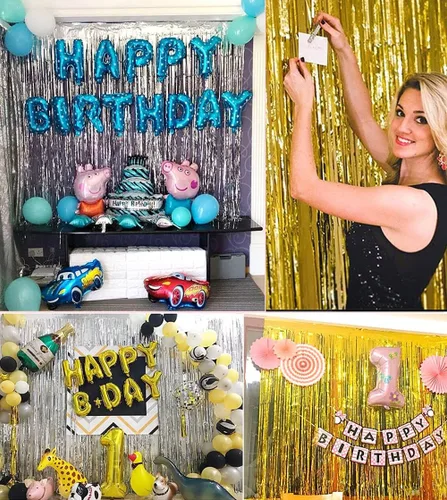 Miniatura 2 de Paquete de 3 cortinas de telón de fondo, serpentinas de flecos de oropel, decoraciones de cumpleaños, decoración de fiesta de discoteca