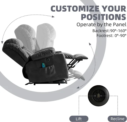 Miniatura 5 de Silla reclinable eléctrica con función de elevación para ancianos, sillas reclinables eléctricas para adultos con masaje y calor, portavasos