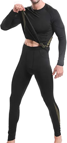Miniatura 2 de JoofEric Conjunto de ropa interior térmica para hombre, forro polar, parte superior e inferior, ropa interior cálida y larga, trajes deportivos