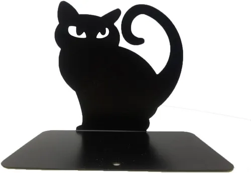 Miniatura 9 de Winterworm Lindo y encantador gato persa antideslizante de hierro grueso sujetalibros organizador de libros para biblioteca, escuela, oficina, Negro