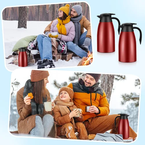 Miniatura 6 de 2 jarras térmicas de café de 51 onzas para mantener el calor aislado al vacío de acero inoxidable al vacío, jarra de café al vacío de doble pared