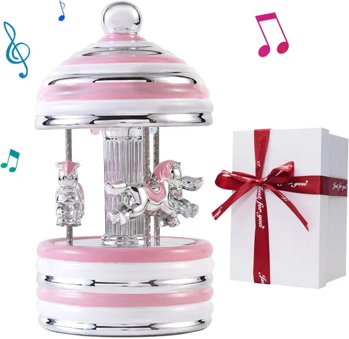 Caja de Música de Carrusel Envuelta para Regalo, Carrusel Musical de Cerámica con Luces que Cambian de Color, Cajas de Música para Niñas, Niños,