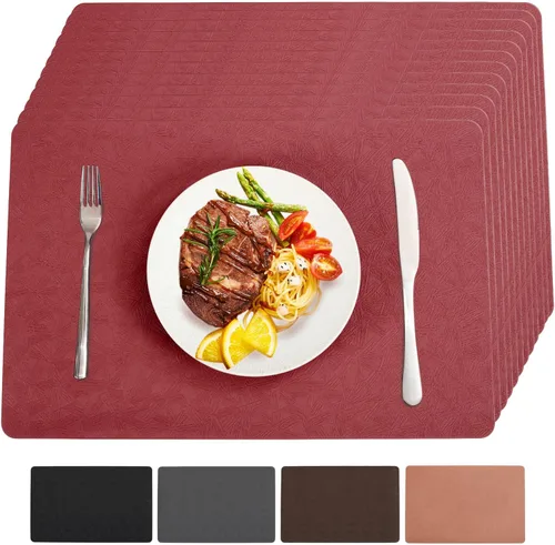 Miniatura 26 de Juego de 6 manteles individuales de vinilo, resistentes al calor, fáciles de limpiar, antideslizantes, para mesa de comedor, piel sintética, Negro