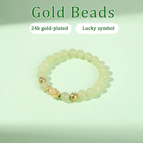 Miniatura 5 de Feng Shui Wealth Lucky Bracelet with Light Green Real Jade Bracelet for Women Men, 24K Gold Plated PiXiu Dragon Protection Bracelet Mantra Prayer