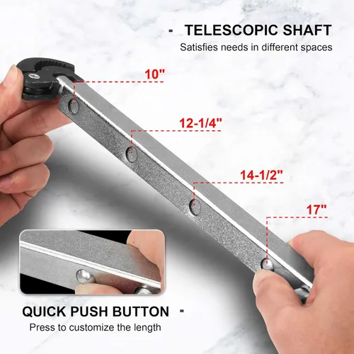 Miniatura 3 de HAUTMEC Llave telescópica para lavabo, llave de fregadero, capacidad de mandíbula de 3/8" a 1-1/4", mango extensible de 10" a 17", extractor