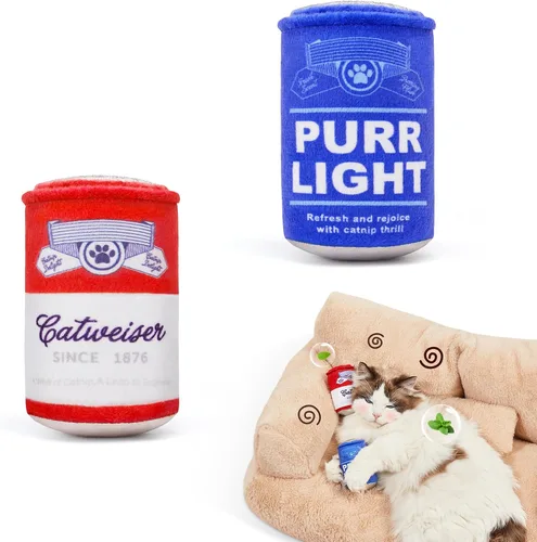 Potaroma Juguetes para gatos de simulación de cerveza, 2 piezas, juguete de sonido arrugado, juguetes duraderos para patadas de gatitos, ejercicio
