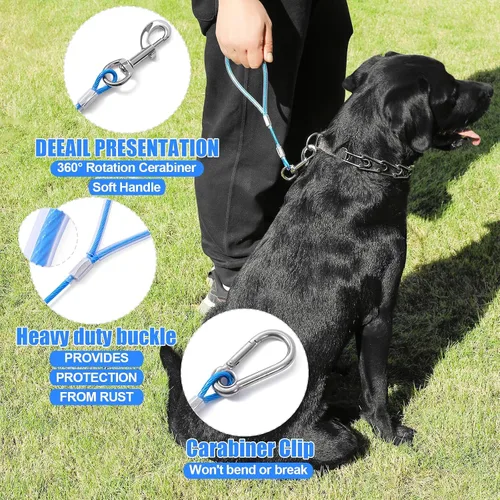 Miniatura 2 de Correa para perro a prueba de mordidas, cable de amarre de 5 pies con asa de correas cortas desmontables para perros, cable trenzado no masticable