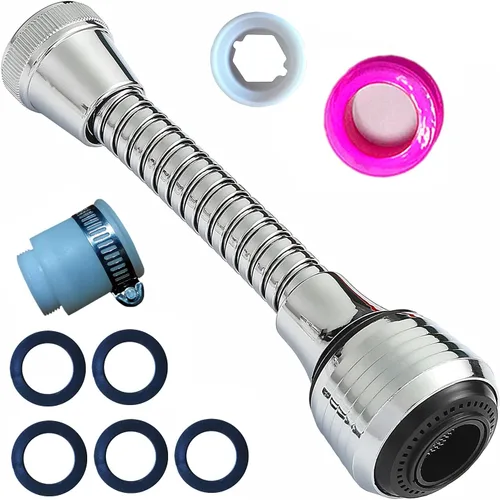 Miniatura 2 de Accesorio Flexible de Rociador de Grifo 360° Extensión de Aireador de Fregadero de Cocina ABS Cromo Pulido para Agua Fría y Caliente (Plata)