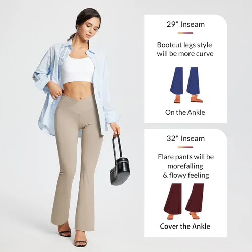 Miniatura 4 de BALEAF Leggings acampanados para mujer, pantalones de yoga cruzados a la moda, cintura alta, casuales, con bolsillos