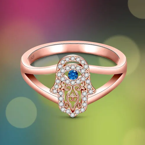 Miniatura 3 de Hamsa - Anillo para el mal de ojo para mujer, anillo de plata de ley con mano de Fátima, oro rosa, protección espiritual de la buena suerte, amuleto