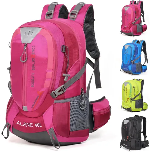 Mochila de senderismo para acampar de 40 litros, mochila de viaje ligera con cubierta para lluvia para mujeres y hombres (rosa)