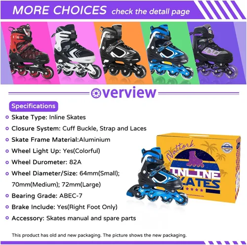 Miniatura 6 de Nattork Blade - Patines para niños con rueda iluminada, para exteriores e interiores, patines negros en línea iluminados para niños pequeños de 5 a