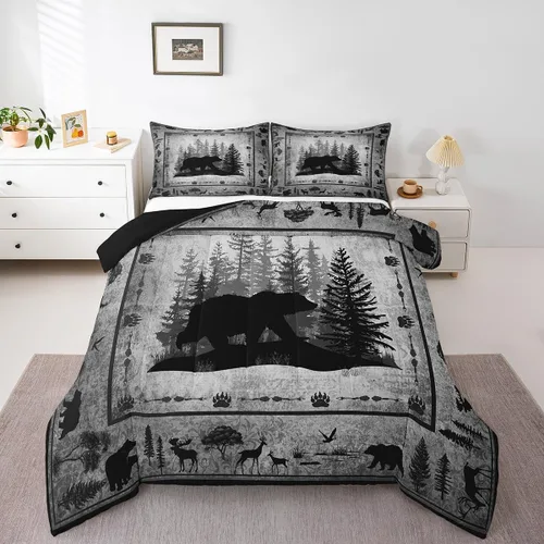 Miniatura 16 de Feelyou juego de ropa de cama con diseño de ciervo para niños y niñas, tamaño twin, con huella de pata de ciervo, juego de edredón ultra suave