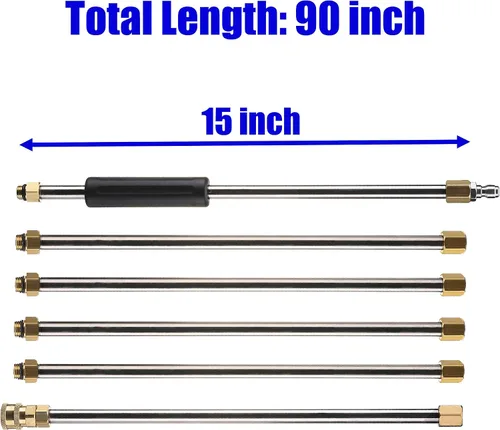 Miniatura 2 de M MINGLE Extensión de varita para lavadora a presión, lanza de repuesto, 7.5 pies, conexión rápida de 1/4 pulgadas, 4000 PSI