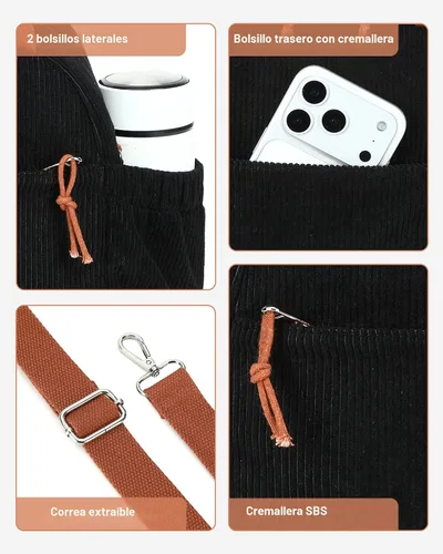 Miniatura 4 de Bluboon Bolsa de almuerzo para mujer, bonita bolsa de almuerzo de pana con correa para el hombro, reutilizable, aislada, gran capacidad