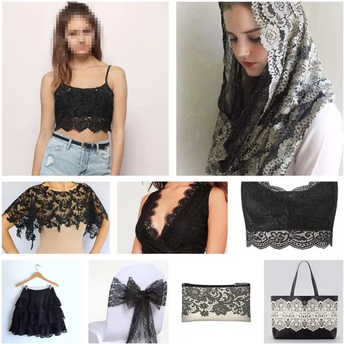 Miniatura 7 de Cinta de encaje floral de 5 yardas, tela bordada elástica de encaje de tul para accesorios para el cabello, manualidades, decoración de fiesta