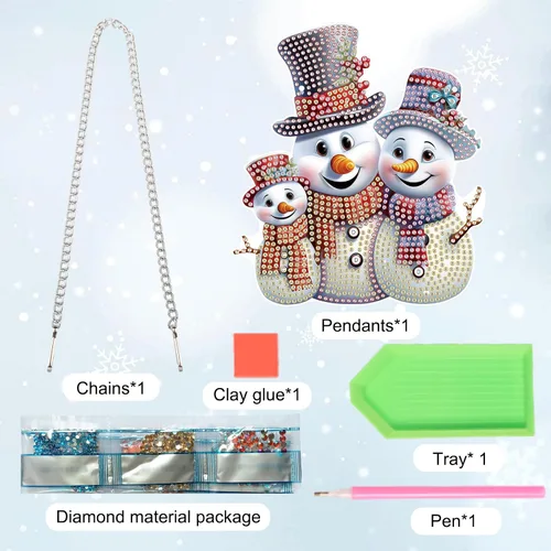 Miniatura 3 de AiYuanzsh Adorno de Pintura de Diamante 5D de Navidad, Kits de Arte de Diamante de Muñeco de Nieve de Navidad Colgante Pendiente con Cadena