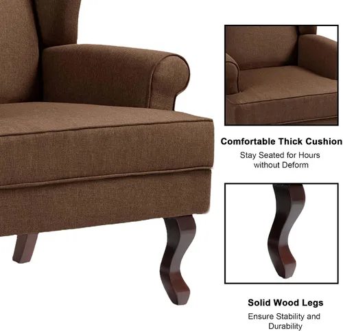 Miniatura 4 de Silla decorativa, sillón tapizado con respaldo alto con esponja de alta resistencia y patas de madera, sillas individuales modernas y cómodas