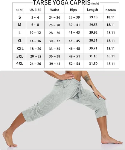Miniatura 5 de TARSE Pantalones capri de yoga para mujer, sueltos, suaves, con cordón, pantalones de entrenamiento casuales con bolsillos