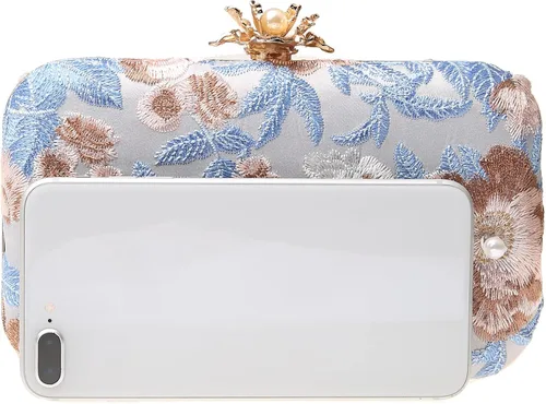 Miniatura 8 de Bolso de noche con bordado floral vintage para mujer, bolso de hombro para boda, fiesta, baile de graduación