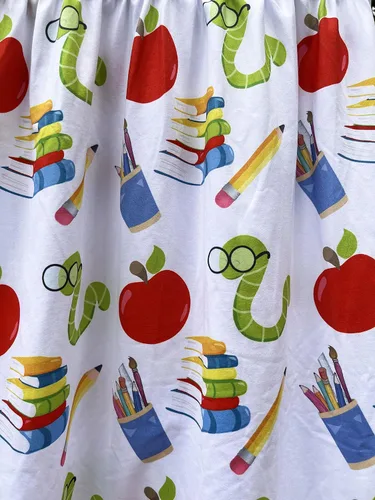 Miniatura 10 de Vestidos de regreso a la escuela para niñas pequeñas: manzana, lápices, ratón de biblioteca, autobús escolar, pegamento, telurión, pizarra arcoíris