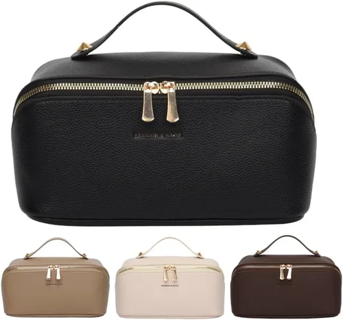 Miniatura 18 de Bolsas de maquillaje a cuadros de gran capacidad, bolsas de cosméticos portátiles de viaje, bolsa de aseo abierta y plana para mujeres y niñas