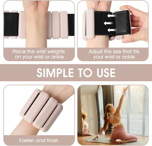 Miniatura 6 de Juego de 2 pesas para muñeca, pesas de tobillo y muñeca para mujeres y hombres, brazaletes con peso de silicona ajustables para brazos y piernas