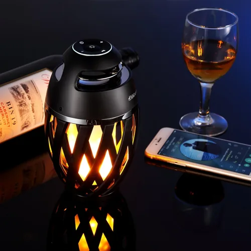 Miniatura 2 de DiKaou Altavoz LED de llama, altavoces Bluetooth de atmósfera de antorcha y altavoz estéreo portátil para exteriores con audio HD y graves BLACK-2PCS