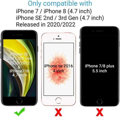 Miniatura 3 de ULAK Funda tipo cartera para iPhone SE 3 (2022)/SE (2020)/8/7 con soporte para tarjetas, funda de piel sintética de alta calidad con ranuras