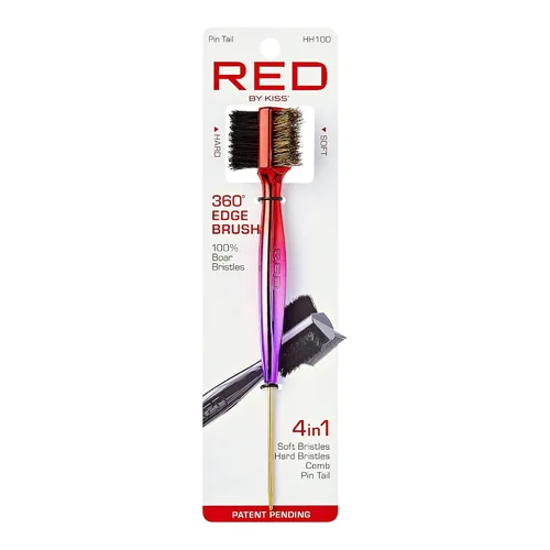 Miniatura 2 de Red by Kiss Cepillo de pelo, 4 en 1 360 bordes con peine de burlas, cola de alfiler, cerdas de jabalí 100% para mujeres, cabello grueso y rizado