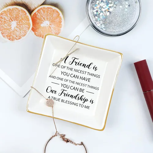 Miniatura 4 de Homlouue Bandeja de joyería con texto en inglés "A Friend is One of the Nicest Things You Can Ten", regalo de amistad, regalo de cumpleaños