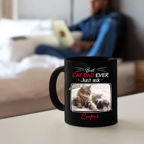 Miniatura 6 de Taza de café personalizada con nombre y foto de gato, marco de fotos personalizado para gato, taza de café negra de 11 onzas y 15 onzas, taza de té