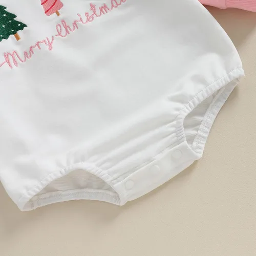 Miniatura 7 de Lesimsam Traje de Navidad para bebé recién nacido, con letras bordadas, mameluco de burbujas de gran tamaño, ropa de invierno