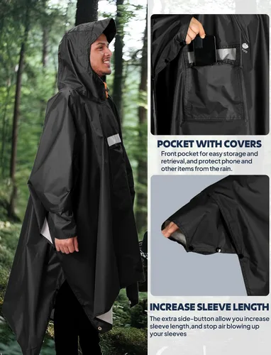 Miniatura 91 de ANYOO Poncho de lluvia con capucha para adultos, impermeable, ligero, para hombres y mujeres, chaqueta de lluvia reutilizable para emergencias al