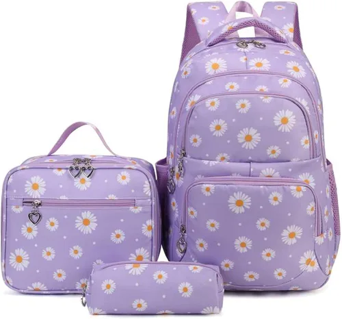 Miniatura 25 de goldwheat Mochilas impresas margaritas con paquete de almuerzo, estuche de lápices 3pcs, bolsa ligera resistente al agua para la escuela secundaria