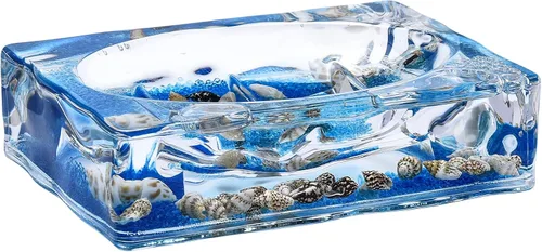 Miniatura 4 de Locco Decor 4 piezas accesorios de tocador de baño de acrílico líquido con movimiento flotante 3D, tema océano, incluye soporte para cepillo