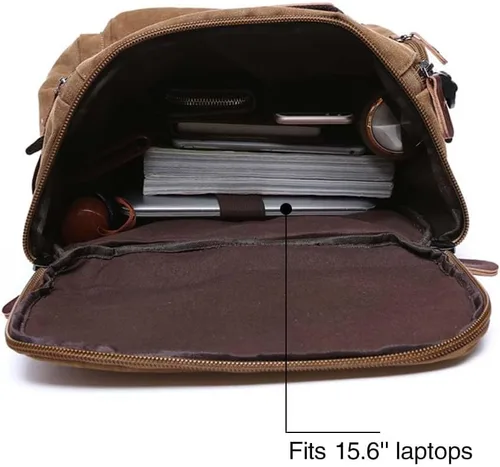 Miniatura 5 de Mochila de lona vintage Mochila de viaje casual Mochila de 15.6 pulgadas para laptop Mochila de senderismo camping