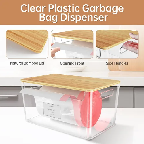 Miniatura 3 de COAZEX Paquete de 2 soportes para bolsas de basura apilables debajo del fregadero, dispensador de basura de plástico con tapa, dispensador