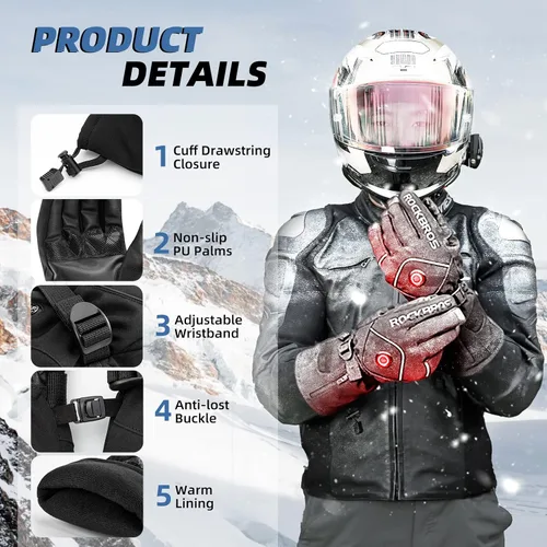 Miniatura 3 de ROCKBROS Guantes calefactables eléctricos con batería recargable térmica, guantes térmicos para hombres y mujeres, para pantalla táctil de invierno
