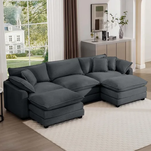 Miniatura 37 de Aoowow Sofá de dos plazas de pana, modernos sofás de nube de 2 plazas para sala de estar, sofás modulares de nube seccionales con asiento profundo