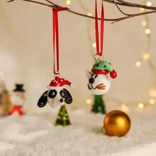 Miniatura 3 de Adornos de Navidad de gato y perro de 2 pulgadas para árbol 2025, 2 piezas de adornos de vidrio para colgar en el árbol de Navidad, figuras