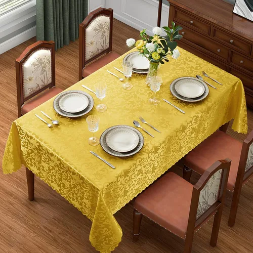 Miniatura 6 de SiinvdaBZX Mantel rectangular de damasco, diseño jacquard de lujo, mantel dorado de 60 x 84 pulgadas, mantel de poliéster satinado sin arrugas