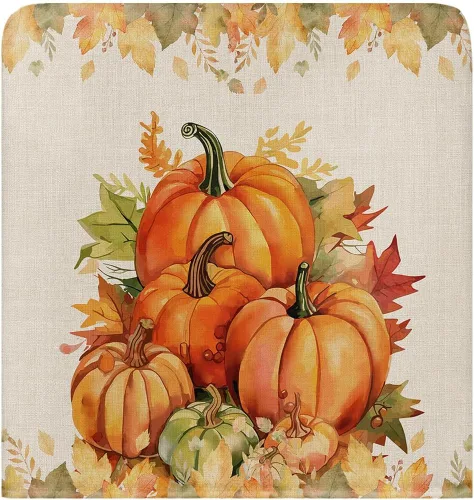 Miniatura 2 de Juego de 8 fundas para silla de comedor con diseño de calabazas naranjas y hojas de arce, fundas extraíbles para silla de cocina de Acción