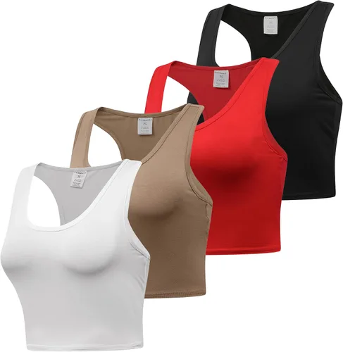 Miniatura 2 de Formeet17 Camiseta corta sin mangas básica para mujer, 4 piezas, cuello redondo, espalda cruzada