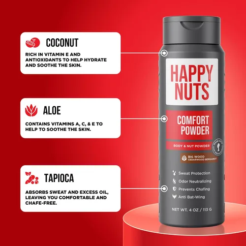 Miniatura 5 de HAPPY NUTS Comfort Powder - Antirozaduras y desodorante, sin aluminio, control del sudor y el olor para la picazón deportista, la ingle y el privado