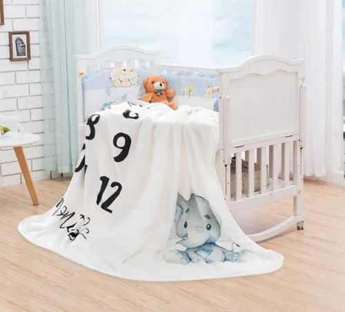 Miniatura 5 de Manta mensual de hitos para bebé, forro polar de felpa orgánica para fotografía de fondo para niño y niña, manta de elefante suave con marco grande