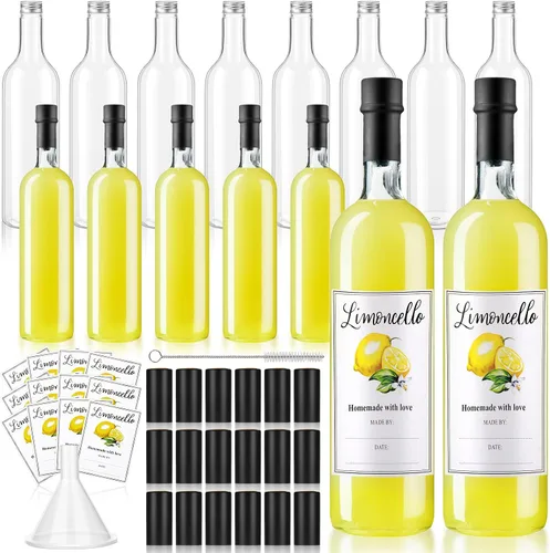 Maxcheck 12 botellas de vino de plástico Limoncello de 25 onzas con etiquetas adhesivas, herméticas, botellas de licor transparentes vacías con tapa